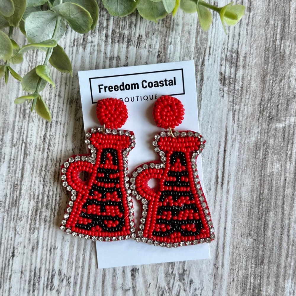 Red/Black Cheer Beaded Earrings